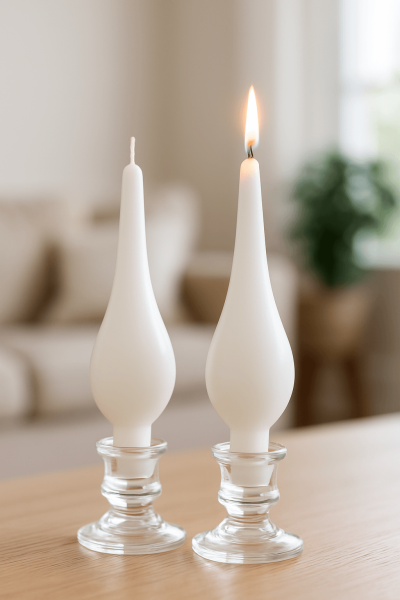 teardrop setting Teardrop candles 8pack in glass holders.