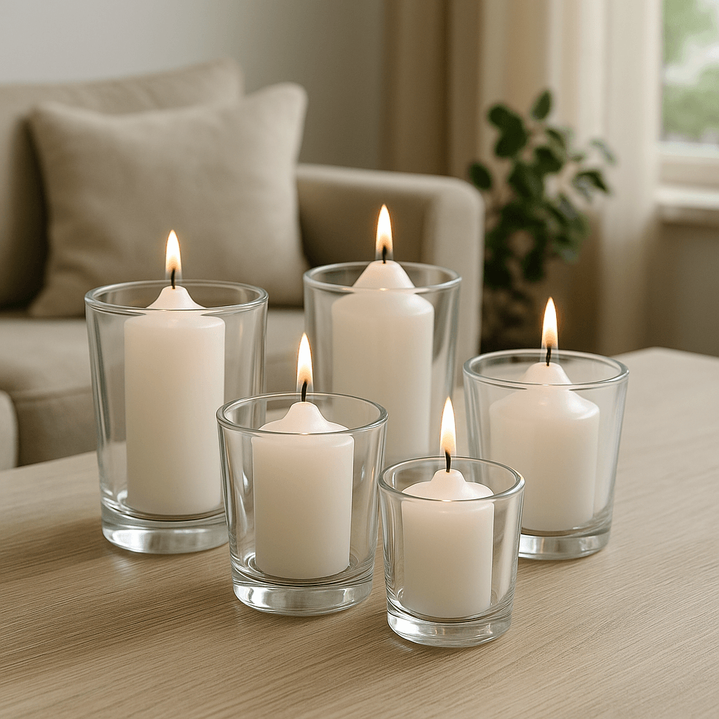 votive candles setting Bell top and flat top votive candles in white finish β CANDLE MAKERS South Africa