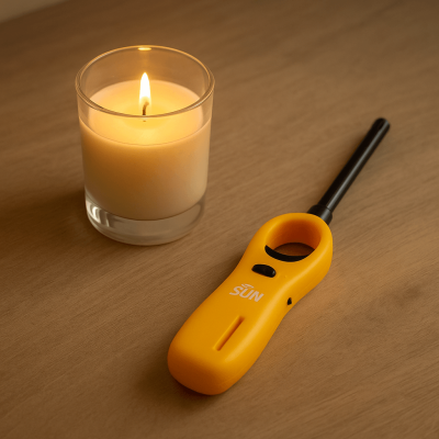 Re-fill able gas lighter to light your candles.